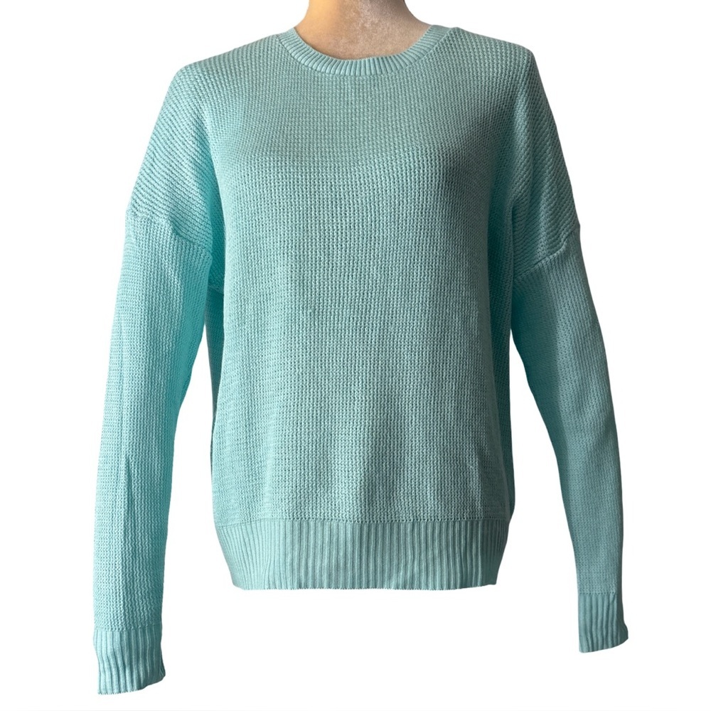 Forever 21 Womens Aqua Blue Pullover Sweater Crew Neck Knit Loose Knit Medium M